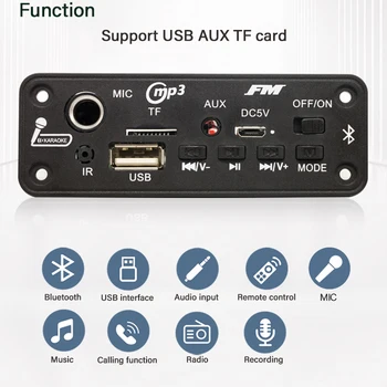 차량용 블루투스 5.0 오디오 모듈, USB TF 라디오, 무선 FM 수신기, MP3 플레이어, 6W 앰프, DC 5V MP3 WMA 디코더 보드, 2*3W