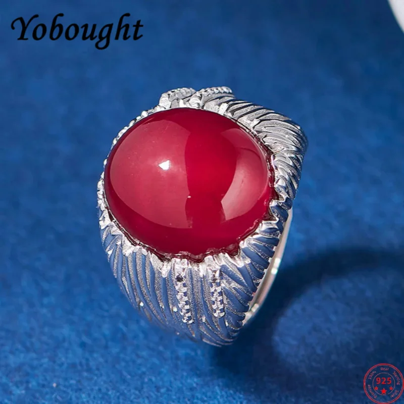 

S925 sterling silver charms rings for women men new fashion palace style irregular pattern red corundum jewelry free shipping