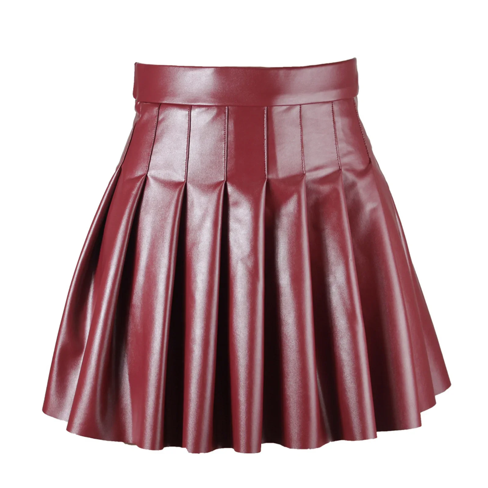 

Women High Waist A-line Pleated Skirt y2k E Girls Punk Gothic Black Latex Side Invisible Zip Flared Mini Skirts Chic Club Wear