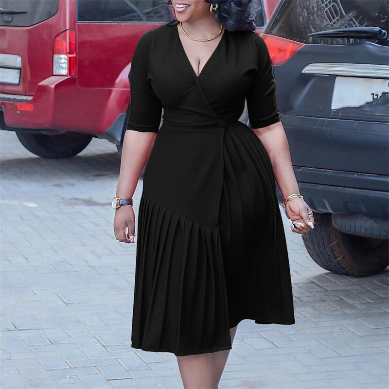 Europe America Korea Women's New Summer Fashion OL Fashion Pleated A-line Dress Solid V-neck Girl's Dresses For African Women
Europe America Korea Women's New Summer Fashion OL Fashion Pleated A-line Dress Solid V-neck Girl's Dresses For African Women