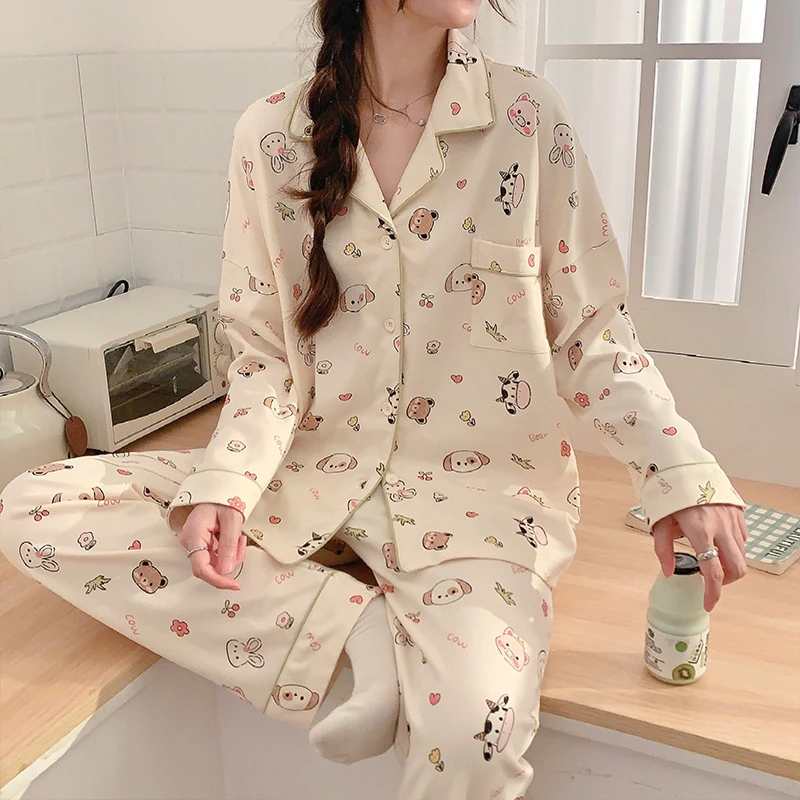 Autumn Winter Pajamas Women Cotton Cardigan Two-piece Sleepwear Kawaii Cartoon Animal Print Women's Pyjamas Large Size Homewear
Autumn Winter Pajamas Women Cotton Cardigan Two-piece Sleepwear Kawaii Cartoon Animal Print Women's Pyjamas Large Size Homewear