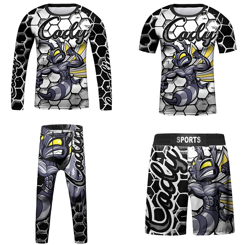 

Kids Bjj Rashguard Jiu T-shirt+Pant KickBoxing Sets Boy Gym Children Muay Thai Shorts MMA Clothing Compression Tights