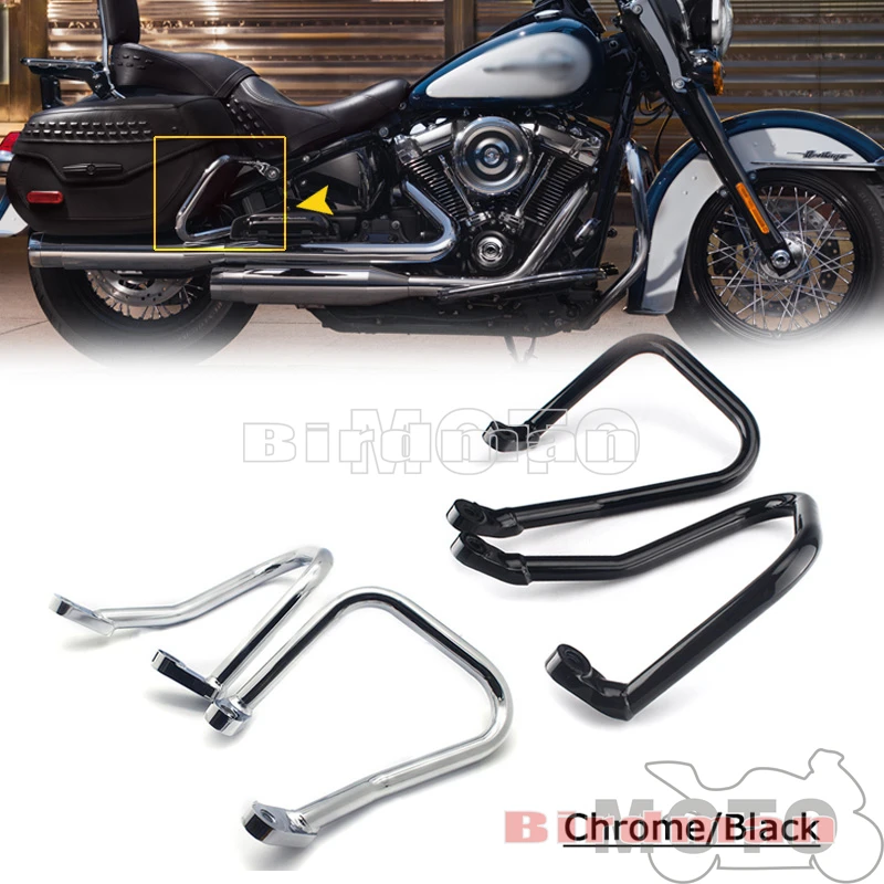 

Motor Chrome/Black Rear Saddlebag Guards Crash Bar Protector For Harley Softail Heritage Classic FLHC FLHCS 107 114 2018-2021
