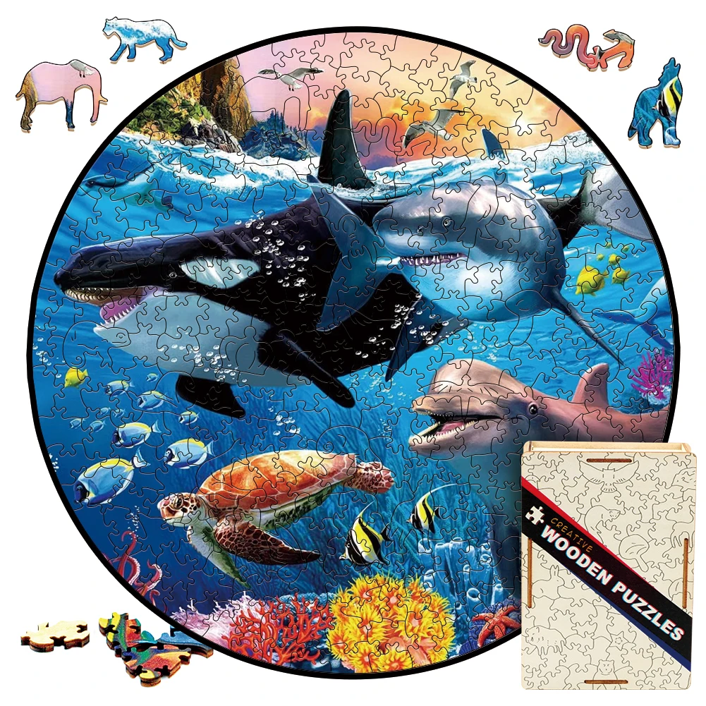 

Animal Wooden Jigsaw Puzzle Toy Whale Shark Coral Reef Wood Puzzles Toys Educational Montessori Puzzle Games Children Gift