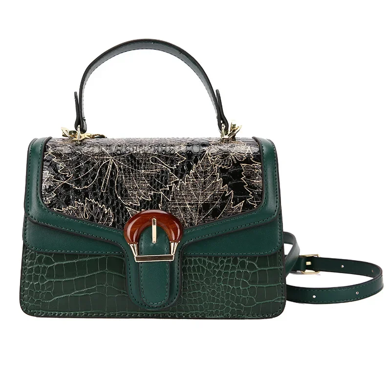 

Top Handle Satchel Bag Crocodile Pattern Women's Evening Bags Textured Buckle Decor Crossbody Bag Tote Designer Square Handbag