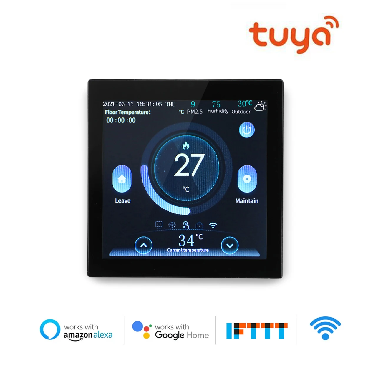 

Tuya WIFI Smart Home Thermostat For Gas Boiler Electrical Heating Temperature With Indoor Outdoor Temperature,Weather Forecast