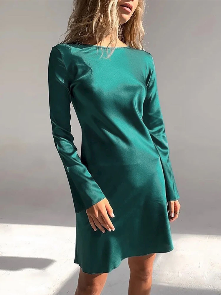 2023 New Women's Satin Silk Dress Elegant Long Sleeve Knee Length Evening Party Dresses O Neck A Line Dress Fashion Summer Women
2023 New Women's Satin Silk Dress Elegant Long Sleeve Knee Length Evening Party Dresses O Neck A Line Dress Fashion Summer Women