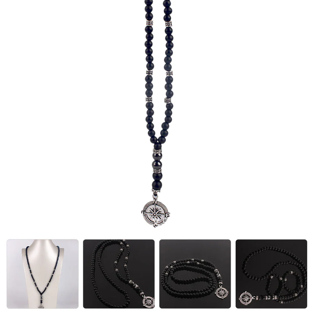 

Compass Necklace for Men Men's Necklaces Beaded Mens Pendant Frosted Stone Agate Pirate Miss