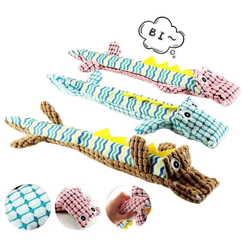 

No Stuffing Plush Dogs Chew Toy Bite Resistant Interactive Pet Dog Teeth Cleaning Molar Toys Cute Crocodile Shape Squeaky Toys