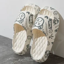 Summer 2024 Women Slippers Trendy Graffiti Print Slippers Platform Flat heel Slides Shoes Men Plus Size EVA Couple Beach Sandals