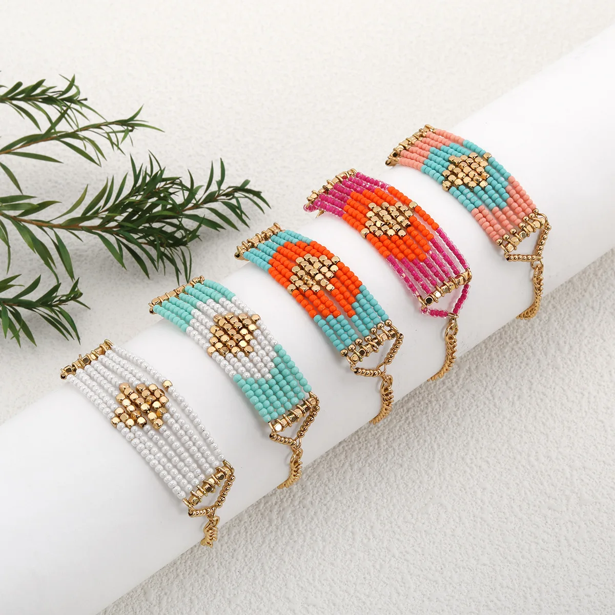 

Beaded bracelet Colour Multilayer Originality Geometry Design Hand knitting Bohemia Adjustable Tide Simple Rice bead bracelet