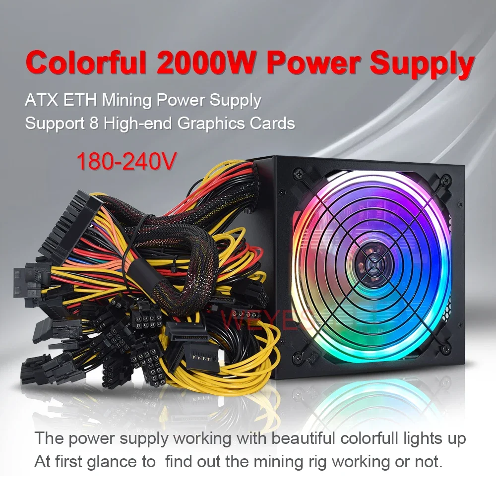 

Colorful 2000W ATX Power Supply ETC RVN BTC Mining Power Supply Miner Support 8 High-end Graphics Cards GPU For PC PSU 180V-240V