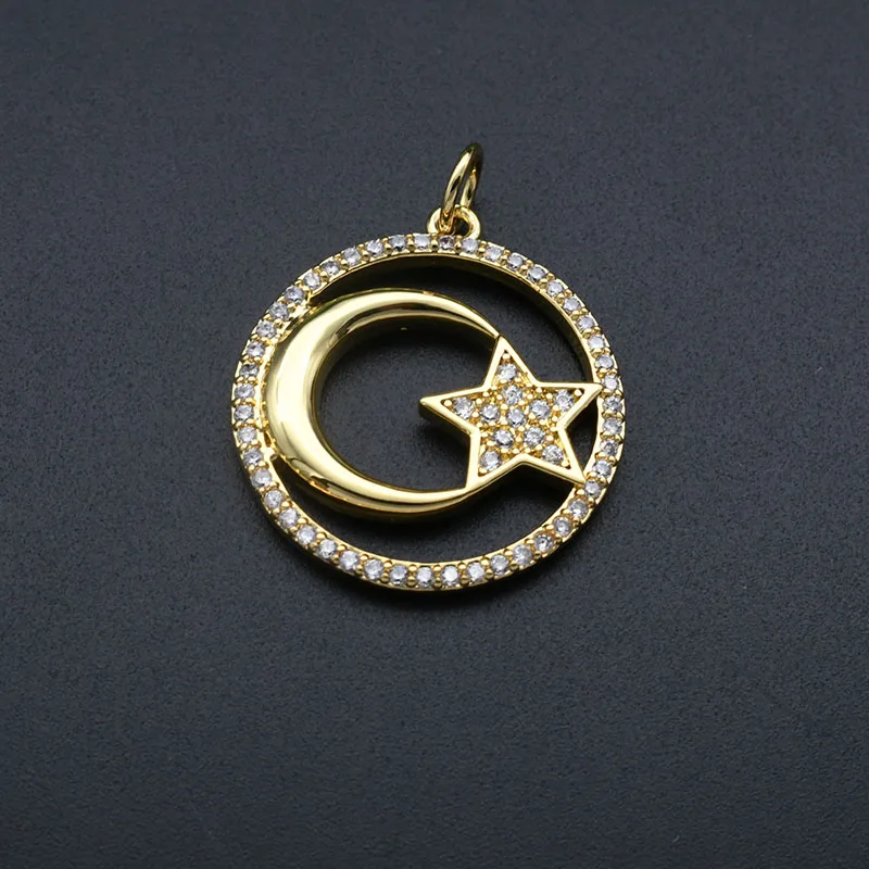 

Water Proof Nickel Free Gold Plated Copper CZ Setting Star Moon Round Charms for Women Necklace Bracelet Jewelry Making Findings