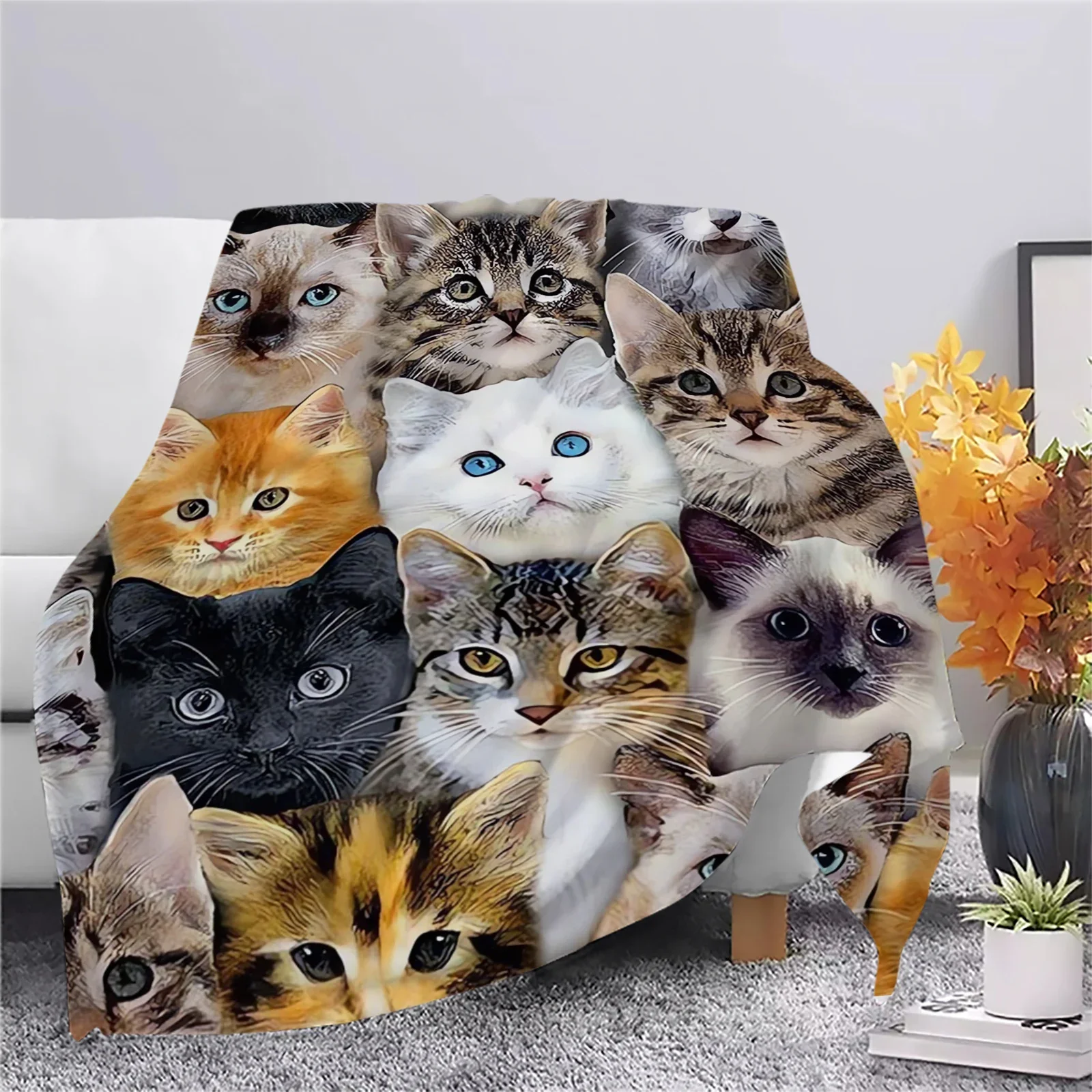 

HX Animals Cats Flannel Blankets Funny Cute Tabby Kitten 3D Printed Throw Blanket Cozy Portable Thin Nap Quilts Dropshipping
