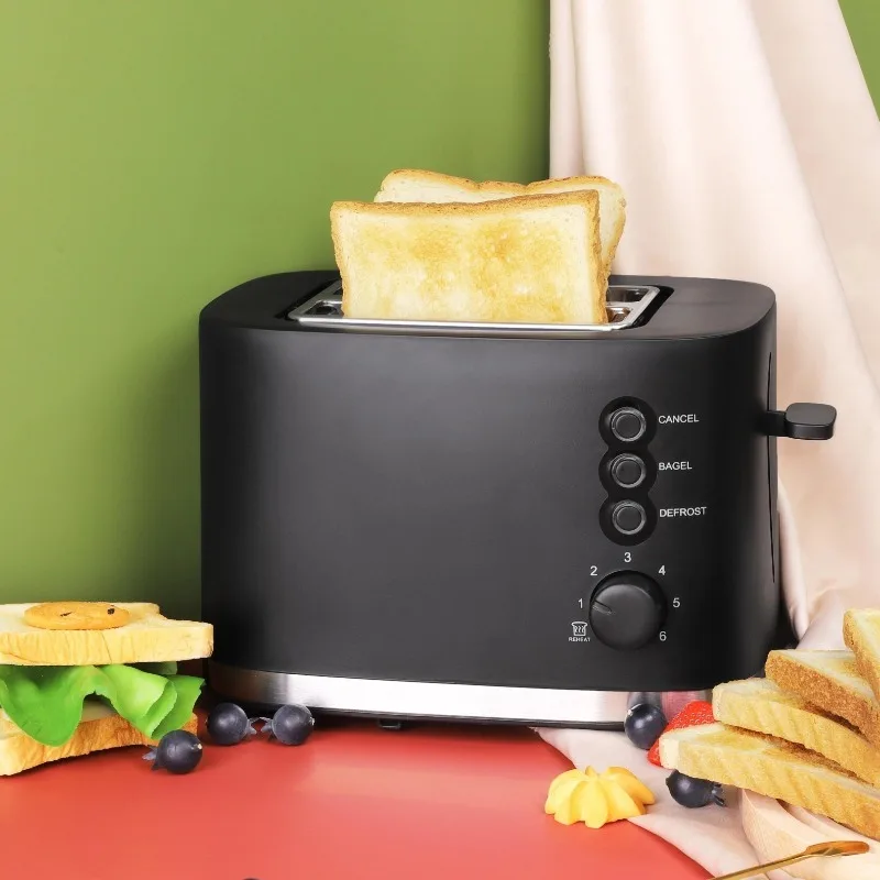 

1pc Classic Bread Toaste,900W 2 Slice Toaster ,1.5" Extra Wide Slots ,Plastic Black Housing Reheat Bagel Defrost Cancel Function
