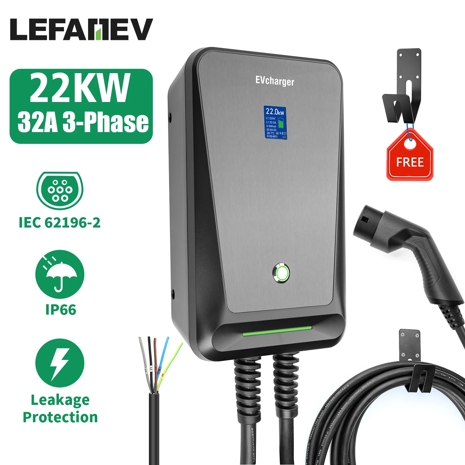 

EV зарядная станция 7 кВт 11 кВт 22 кВт 3-фазное зарядное устройство для электромобиля EVSE Wallbox 16 А 32 А Тип 2 кабель для розетки с управлением через приложение