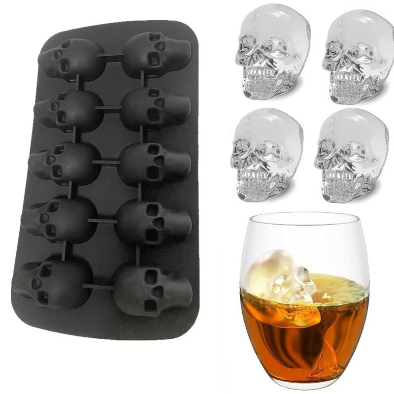 

10 Cells 3D Skull Ice Cube Mold Silicone Ice Cube Tray Ice Cube Maker DIY Whiskey Cocktail Ball Mold Chocolate Pastry Mould Tray