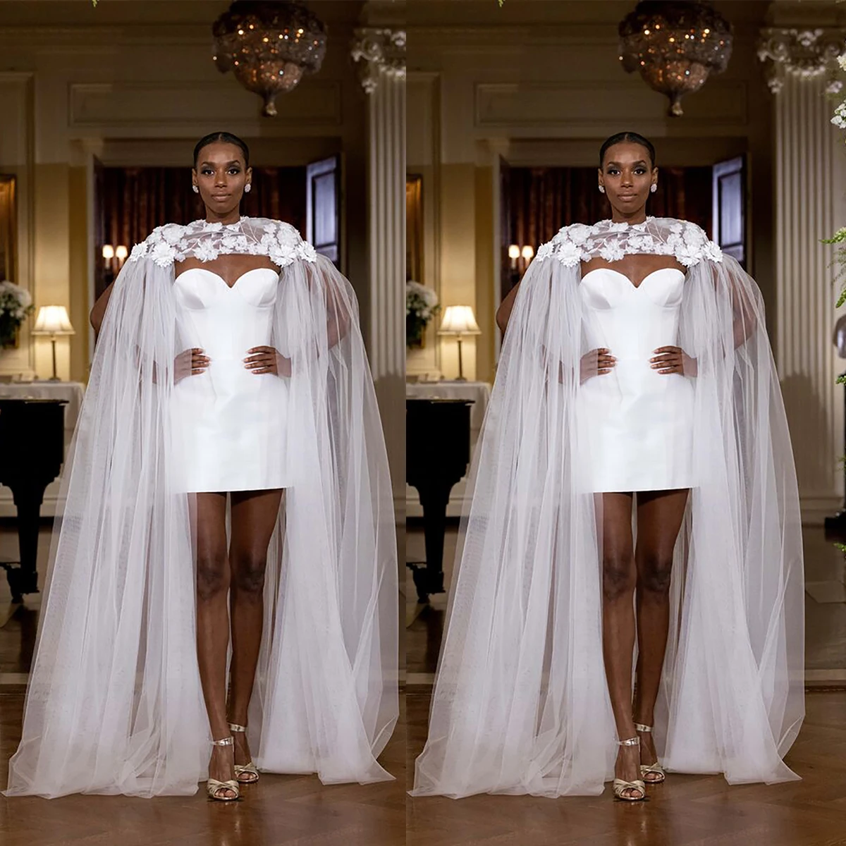 

Women Wedding Cape Tulle Lace Applique Wedding Wraps Bridal Long Train Shawls Cloak