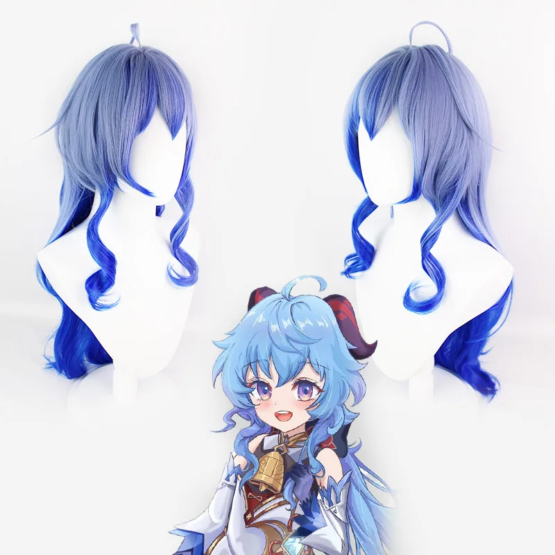 

Women Wigs Blue Fluffy Curly Wavy Hair for Cosplay Genshin Impact Ganyu Wig Halloween Costume Party Synthetic Hair