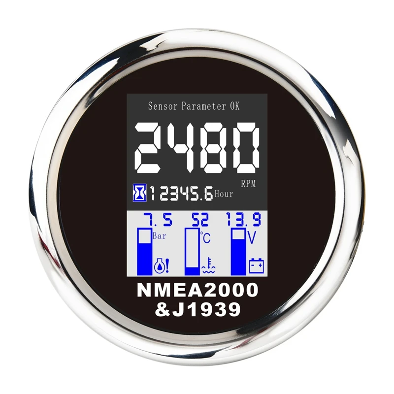 NMEA 2000 85Mm 4 In 1 Multi-Functional Meter Digital Tachometer Water Temp Oil Pressure Gauge Voltmeter With Alarm
NMEA 2000 85Mm 4 In 1 Multi-Functional Meter Digital Tachometer Water Temp Oil Pressure Gauge Voltmeter With Alarm