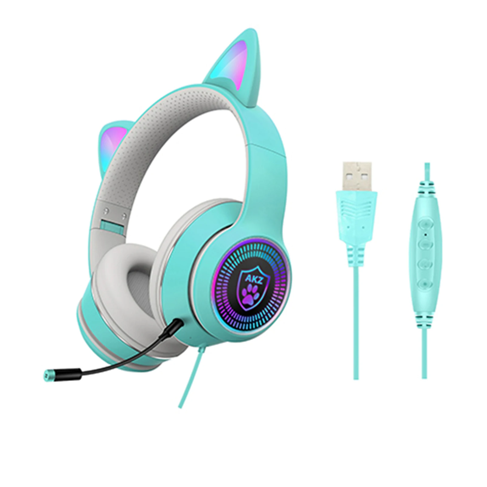 

Gaming Headset Noise Cancelling Cat Ear Ergonomic Foldable Fashion HiFi Stereo Lightweight RGB Light For PC Laptop USB Wired
