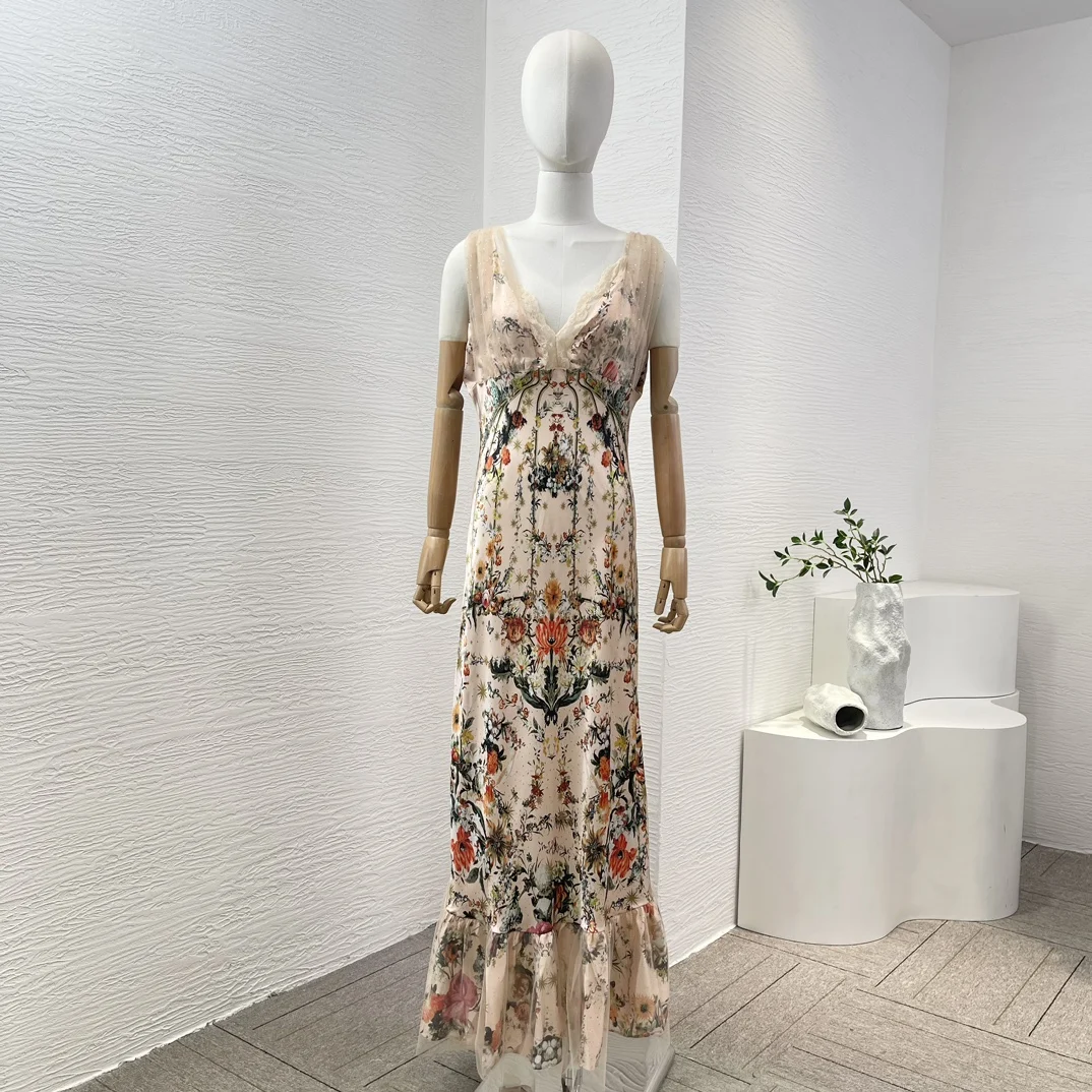 Floral Print 2024 New Diamonds Mesh Silk Top Quality Lace Patchwork Waist Frill Re-tro Women Sleeveless Long Summer Tank Dress
Floral Print 2024 New Diamonds Mesh Silk Top Quality Lace Patchwork Waist Frill Re-tro Women Sleeveless Long Summer Tank Dress