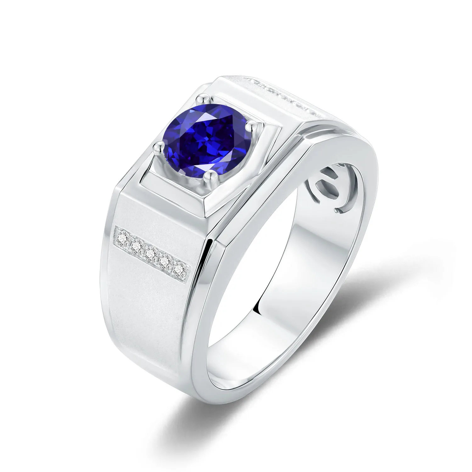 

GEM'S BALLET 6.5mm 1.37Ct Round Lab Grown Sapphire Ring, Men's Engagement Ring, 925 Sterling Silver Groomsmen Wedding Gift
