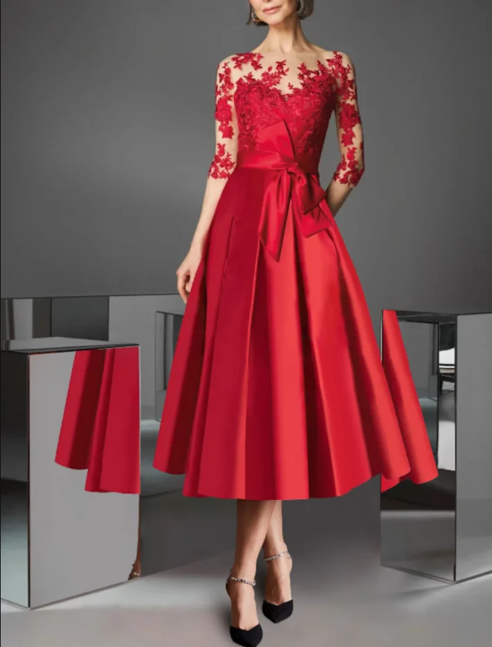 Short Shear Lace Mother of Bride Dresses With Pockets A-Line 3/4 Sleeves Tea Length Godmother Party Formal Dress for Women
Short Shear Lace Mother of Bride Dresses With Pockets A-Line 3/4 Sleeves Tea Length Godmother Party Formal Dress for Women