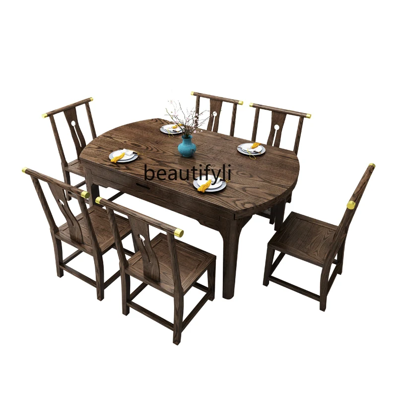 New Chinese Style Ash Wood Dining Table and Chair Square and round Dual-Use Retractable Folding Retro Dining Table
New Chinese Style Ash Wood Dining Table and Chair Square and round Dual-Use Retractable Folding Retro Dining Table