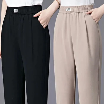 Summer Thin Solid High Waist Harun Pants Ice Nine Point Casual Loose Large Radish Trousers New Fashion Simplicity Women Clothes