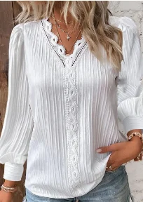 Women's Blouse Autumn Lace Stitching V-Neck Simple Chiffon Shirt Lantern Sleeve Pullover Top Fashion Lady Elegant Street Blouse
Women's Blouse Autumn Lace Stitching V-Neck Simple Chiffon Shirt Lantern Sleeve Pullover Top Fashion Lady Elegant Street Blouse