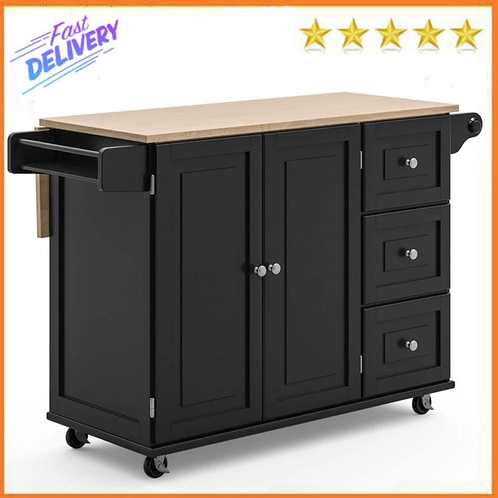 

Homestyles Dolly Madison Kitchen Cart with Wood Top and Drop Leaf Breakfast Bar, Rolling Mobile Kitchen Island with Storage New