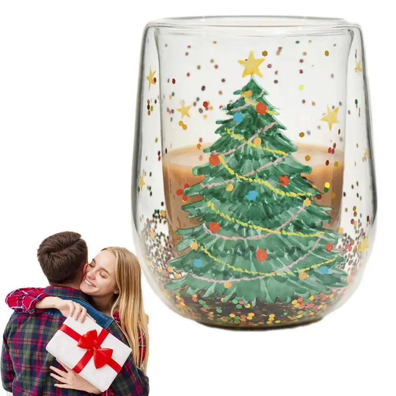

Рождественская ёлка, чашка для воды с двойными стенками, изолированные очки, чашка для эспрессо, рождественская елка, кофейная кружка, зимняя посуда для напитков, рождественские подарки