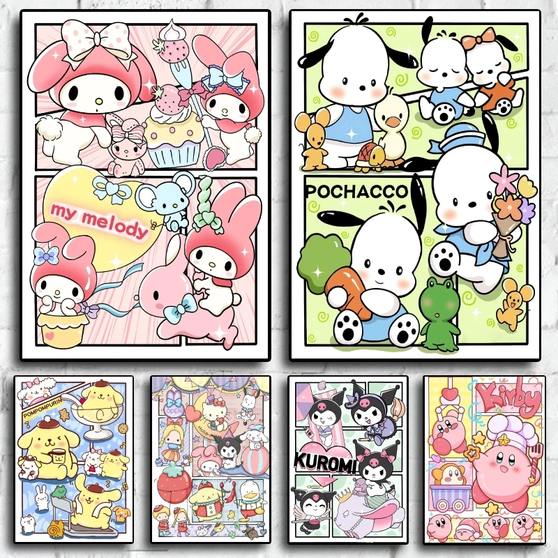 

Canvas Artwork Painting Sanrio Kuromi Wall Decoration Modular Prints Children's Bedroom Decor Picture Living Room