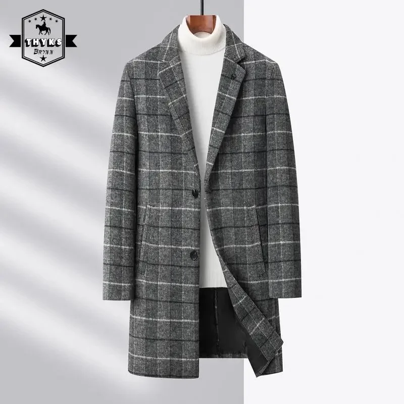 Winter Long Woolen Plaid Coat Mens High Quality Wool Blends Business Casual Tops Male Solid Single Breasted British Trench Coats
Winter Long Woolen Plaid Coat Mens High Quality Wool Blends Business Casual Tops Male Solid Single Breasted British Trench Coats