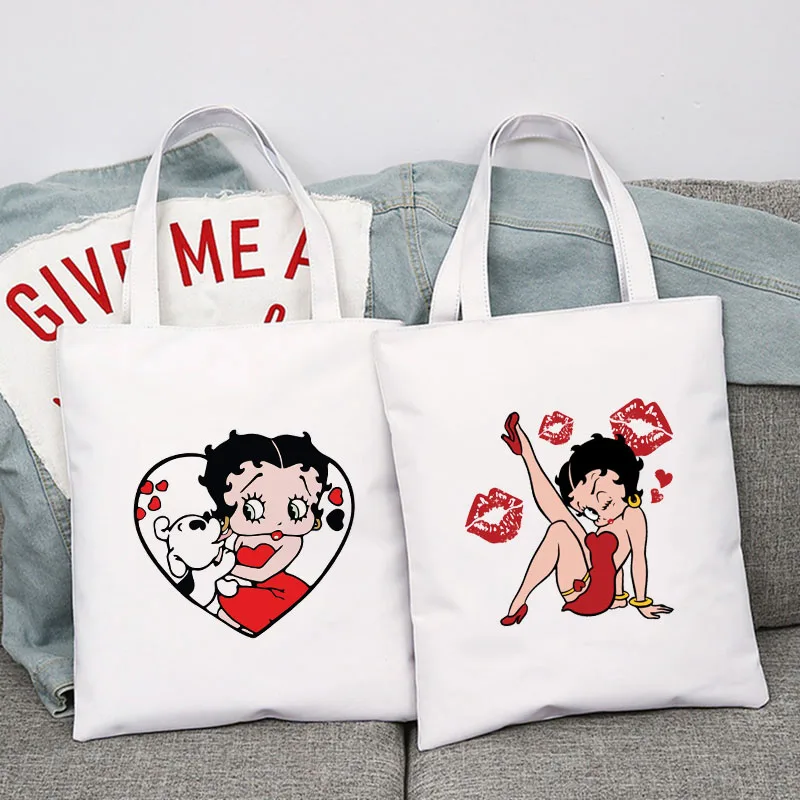 

Cute Cartoon Girl Betty Oop Sexy Woman Cherries Harajuku Tote Bag Foldable Shopping Bag Shopping Shopper Handbag