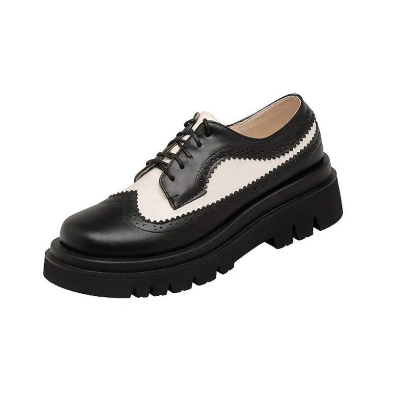 

Retro British Wing Tip Oxfords Women Plus Size 34-43 Lace Up Chunky Platform Derby Shoes 2021 Spring Autumn Casual Cozy