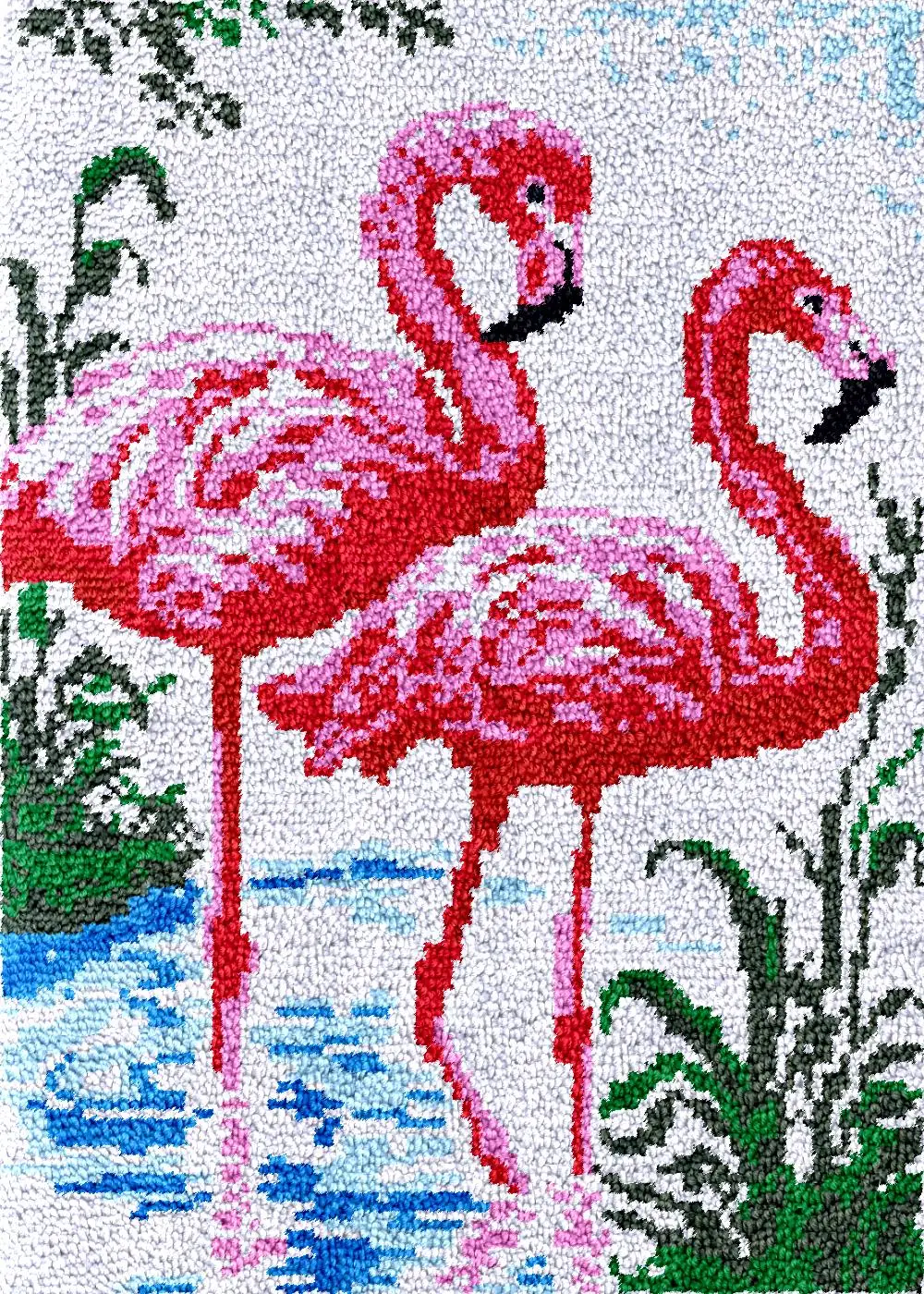 

Flamingos latch hook kits carpet embroidery set rugs plastic canvas Diy bag crochet tapestry crafts accessories and materials