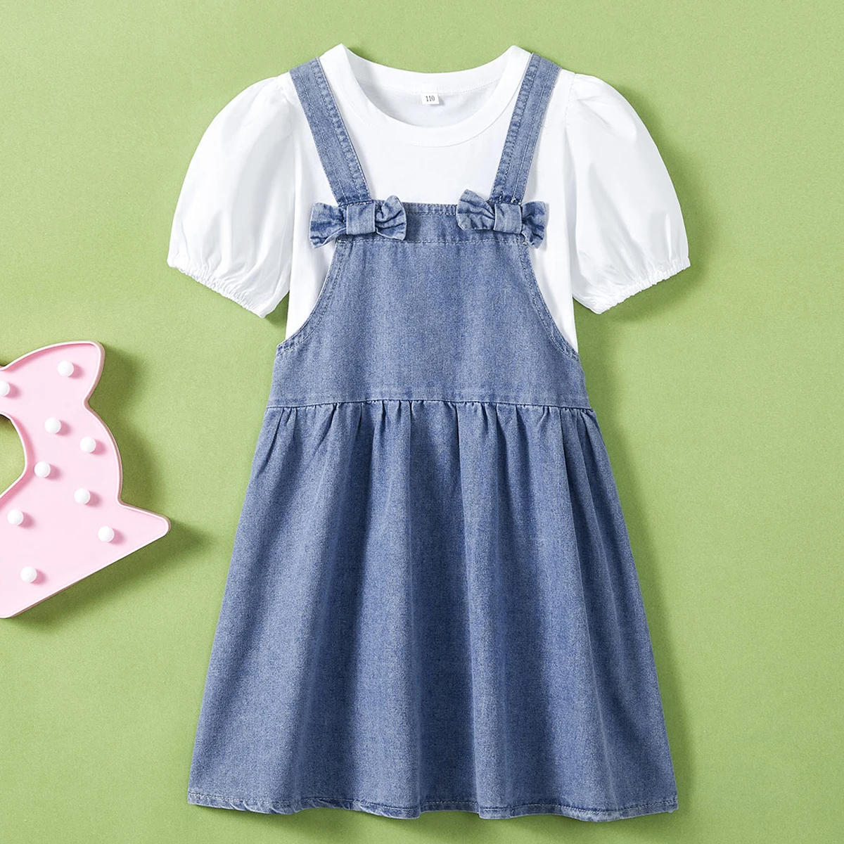 

Summer School Uniform Kids Preppy Suit for Girls Set Outfits Teenagers Short Sleeve Shirt & Denim Dress Baby Costumes 4-12Years