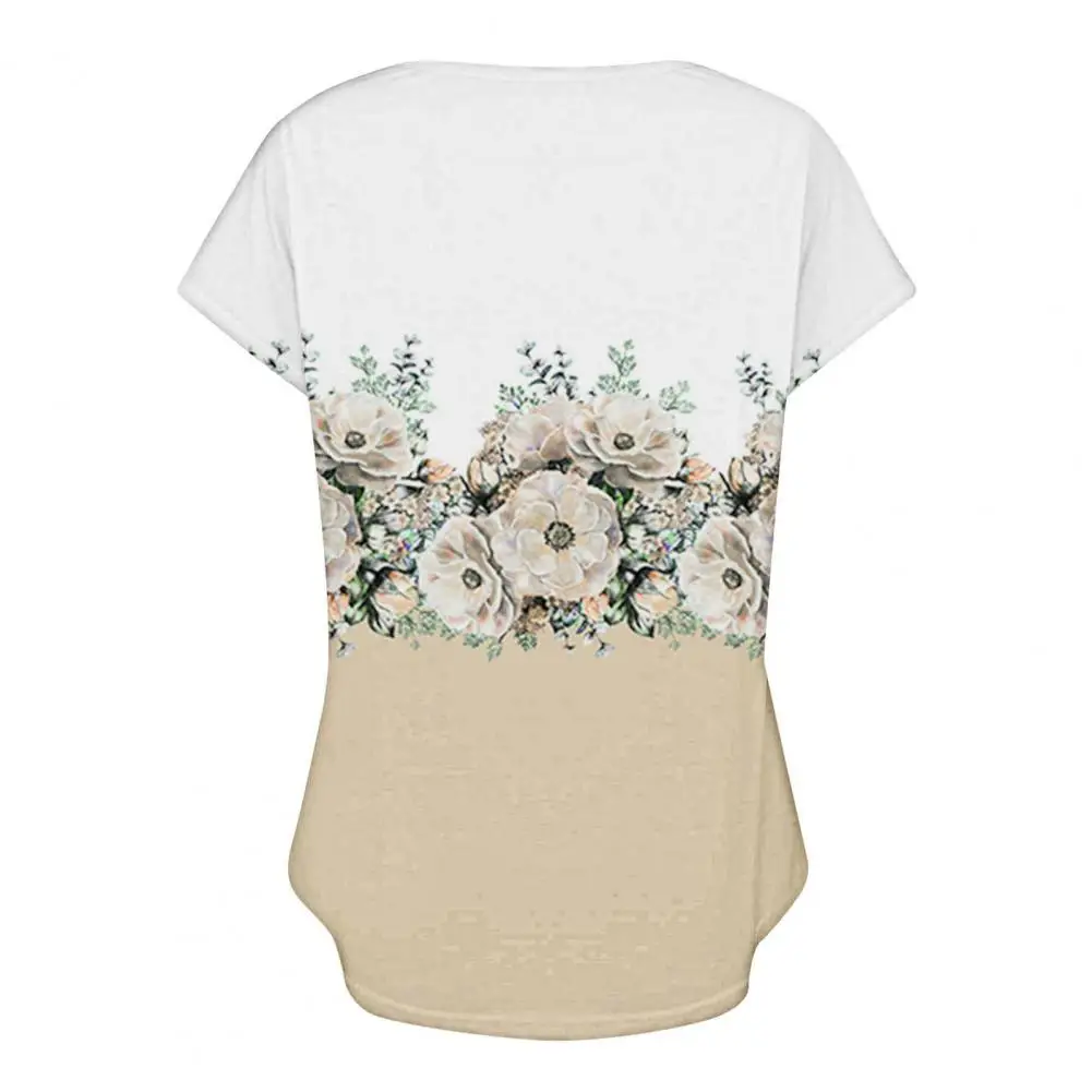 Women Printed V-neck Tee Flower Print Colorblock V Neck T-shirt for Women Soft Breathable Top with Button Decor Short Sleeves
Women Printed V-neck Tee Flower Print Colorblock V Neck T-shirt for Women Soft Breathable Top with Button Decor Short Sleeves
