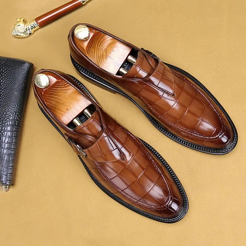 Size 38-44Classic Monk Strap Buckle Strap Mens Dress Shoes Crocodile Leather Handmade Luxury Brogue Formal Shoes for Men B323
Size 38-44Classic Monk Strap Buckle Strap Mens Dress Shoes Crocodile Leather Handmade Luxury Brogue Formal Shoes for Men B323
