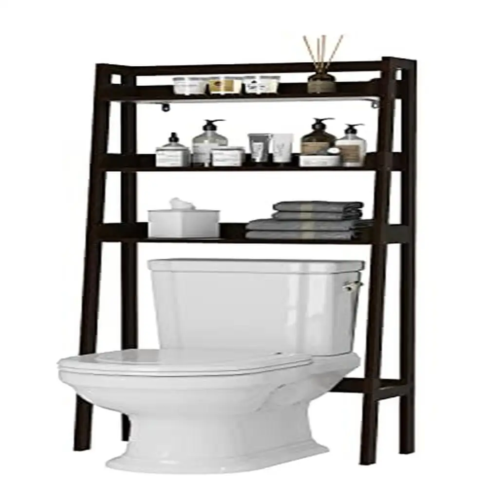 

3-Tier Bathroom Organizer Over The Toilet Spacesaver Sturdy Espresso Wood Shelf Unit Compact Storage Modern Design Easy Assembly