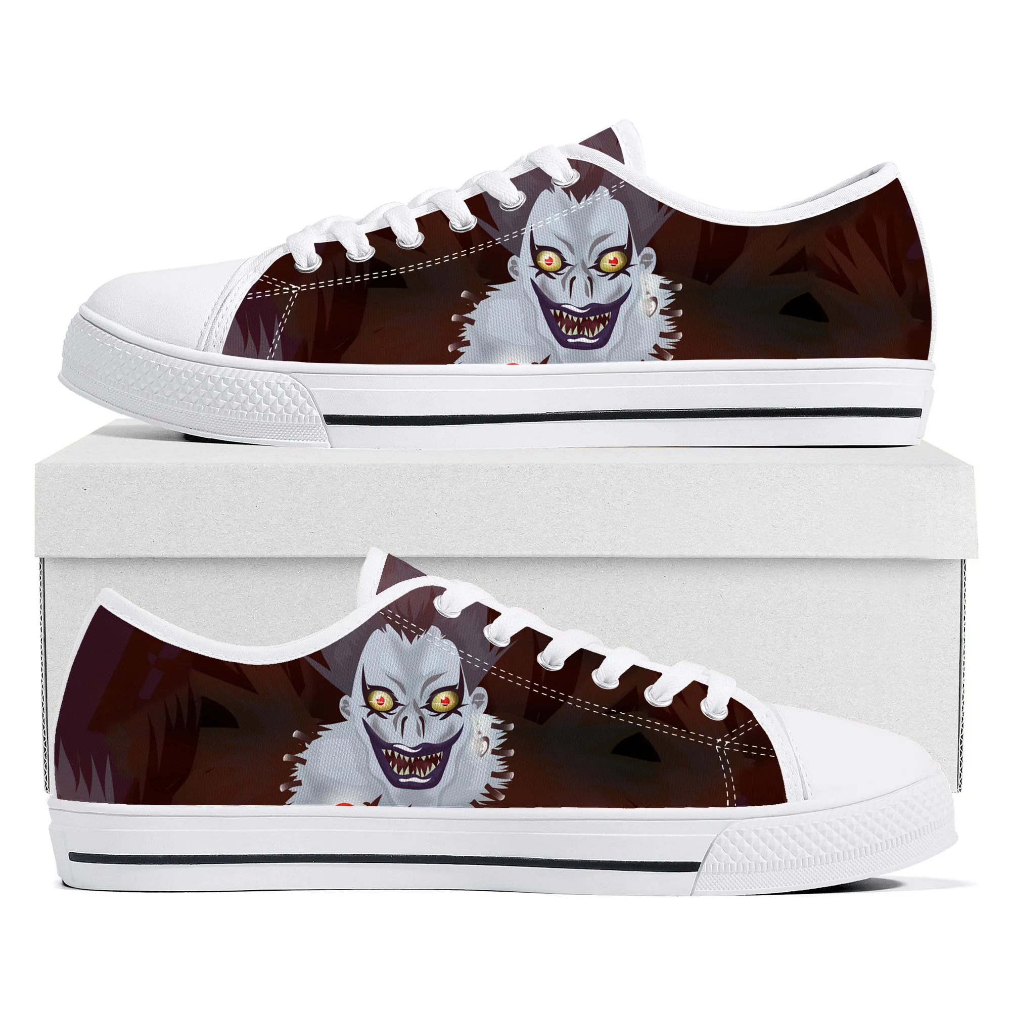 

Cartoon Demon Ryuk Horror Halloween Death Note Low Top Sneakers Mens Womens Teenager Canvas Sneaker Couple Shoes Custom Shoe