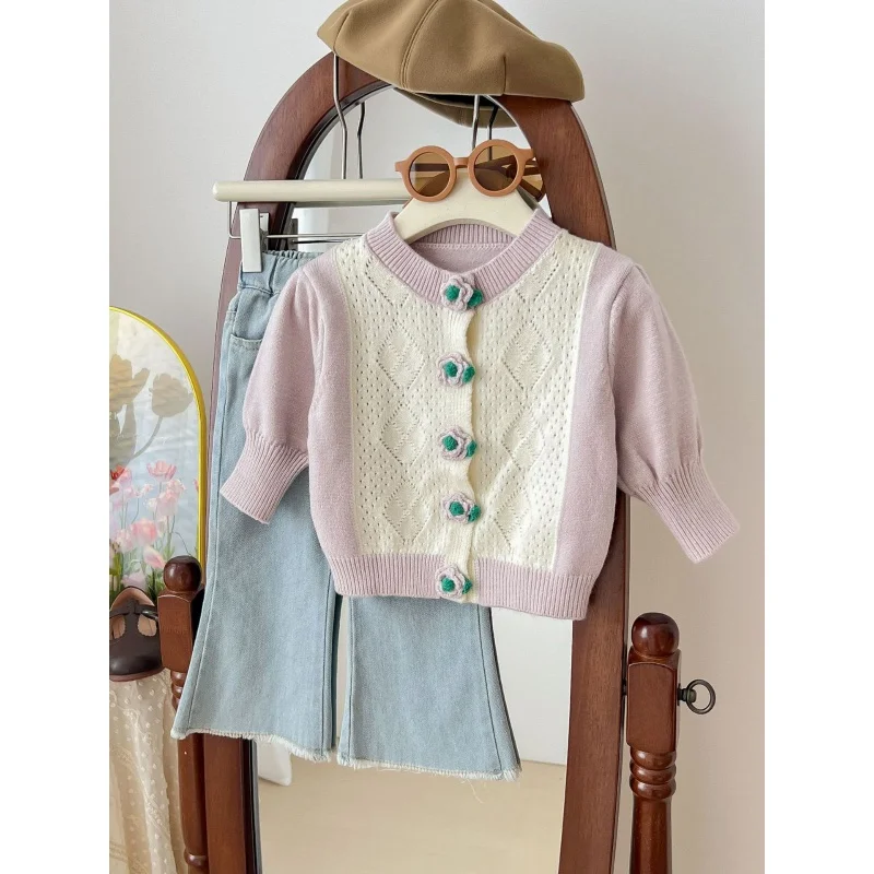 

23 Autumn New Baby Three-Dimensional Crochet Knitted Cardigan Children's Fashionable Sweater Girls' Shirt Fashion