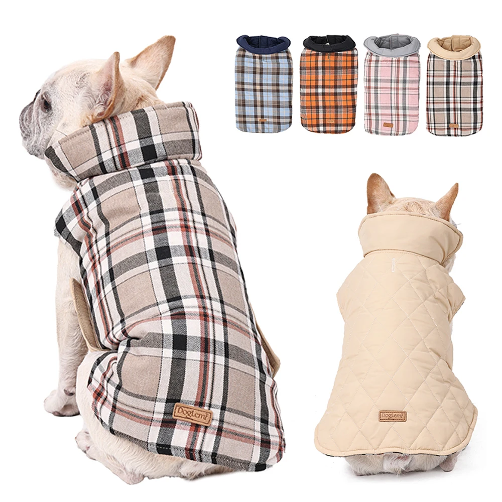 

Waterproof Dog Jacket Checked Pattern Reversible Dog Clothes for Small Medium Large Dogs Soft Warm Dog Coat with Flexible Chest