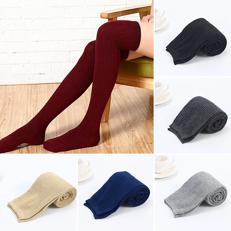 Сексуальные чулки для женщин, высокие чулки выше колена, теплые однотонные длинные чулки в Японскую полоску, аксессуары носки до бедер JK