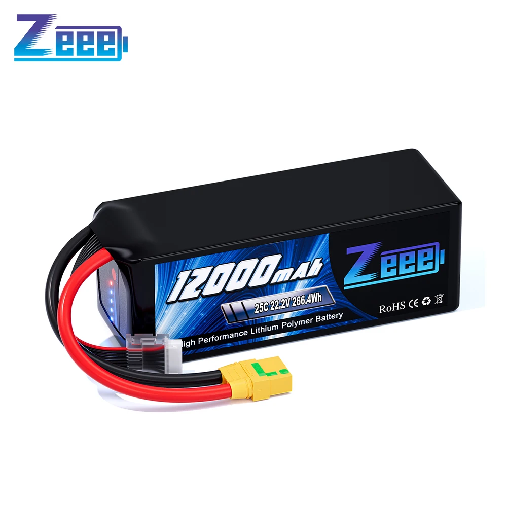 

Zeee Lipo 6S 12000mAh FPV Drone Battery 22.2V 25C UAV Parts with Electric Charge Display XT60-S Plug for RC Car Drone Quadcopter