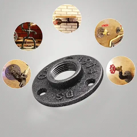 

1Pc 1/2" 3/4" 1" Black Decorative Malleable Iron Floor/Wall Flange Malleable Cast Iron Pipe Fittings Garden Decoration Supplies