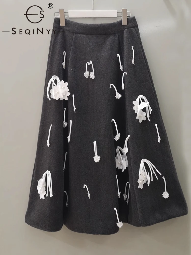 SEQINYY Elegant Grey Skirt Spring Autumn New Fashion Design Women Runway White Flower Appliques A-Line Thick Elegant High Street
SEQINYY Elegant Grey Skirt Spring Autumn New Fashion Design Women Runway White Flower Appliques A-Line Thick Elegant High Street