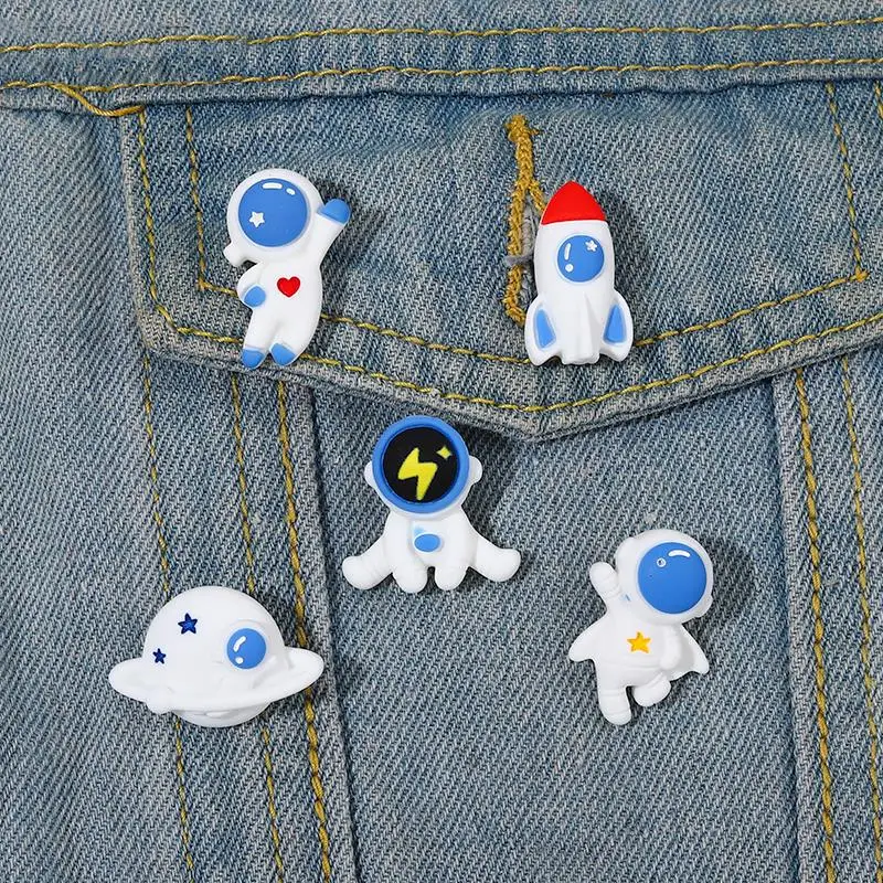 

Astronaut Pins Custom Cosmonaut Rocket Planet Brooches Lapel Badges Cartoon Universe Travel Jewelry Gift for Kids Friends